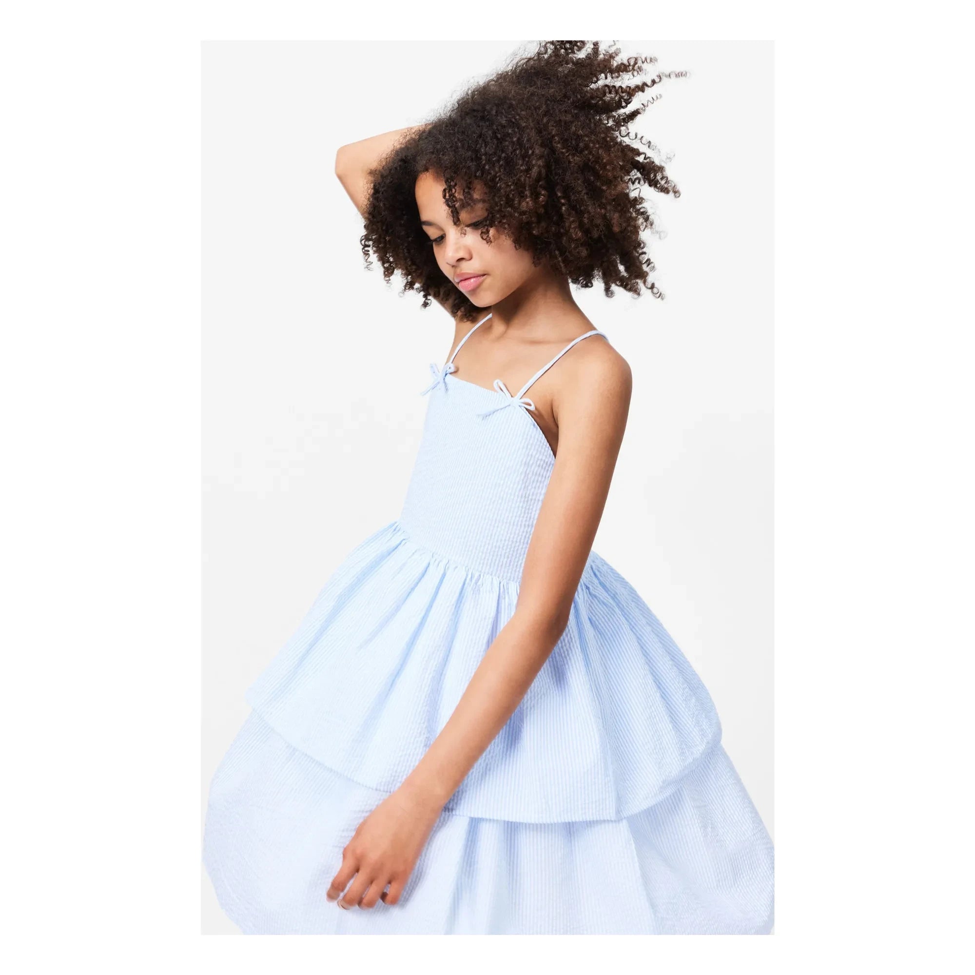 Molo - Striped Chelsea Ruffle Dress Organic cotton | Light blue