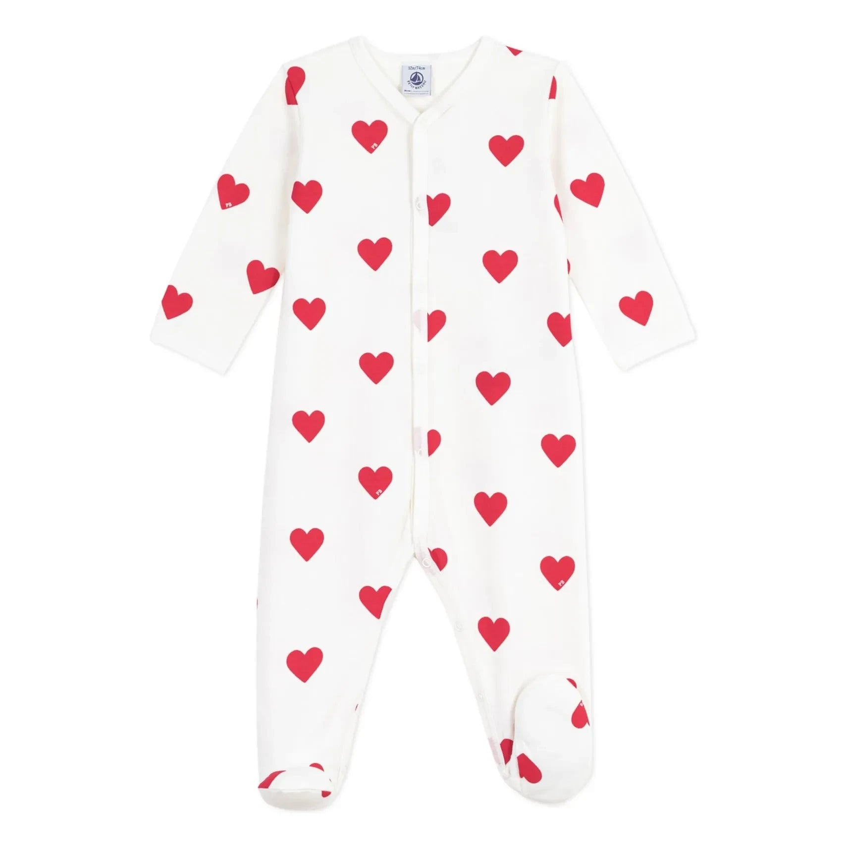 Petit Bateau - Sleepsuit with Hearts in Fleece Pajamas | White