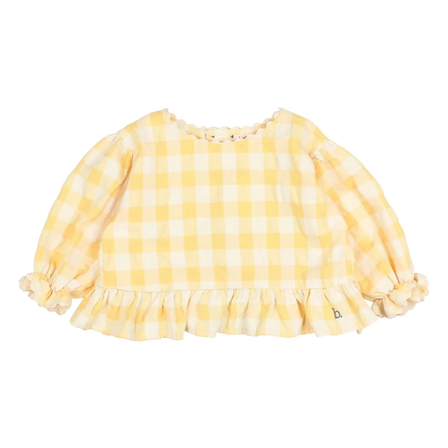 Búho - 3/4 Sleeve Checkered Seersucker Blouse | Yellow