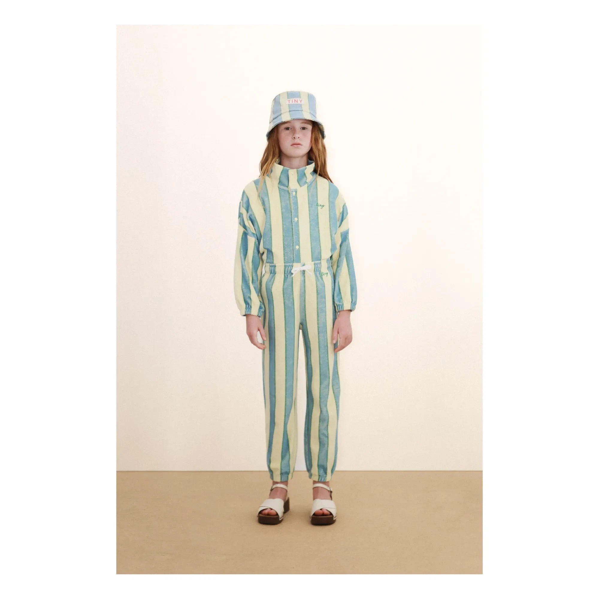 Tinycottons - Organic Cotton Striped Pullover with Buttoned Stand Collar | Light Yellow