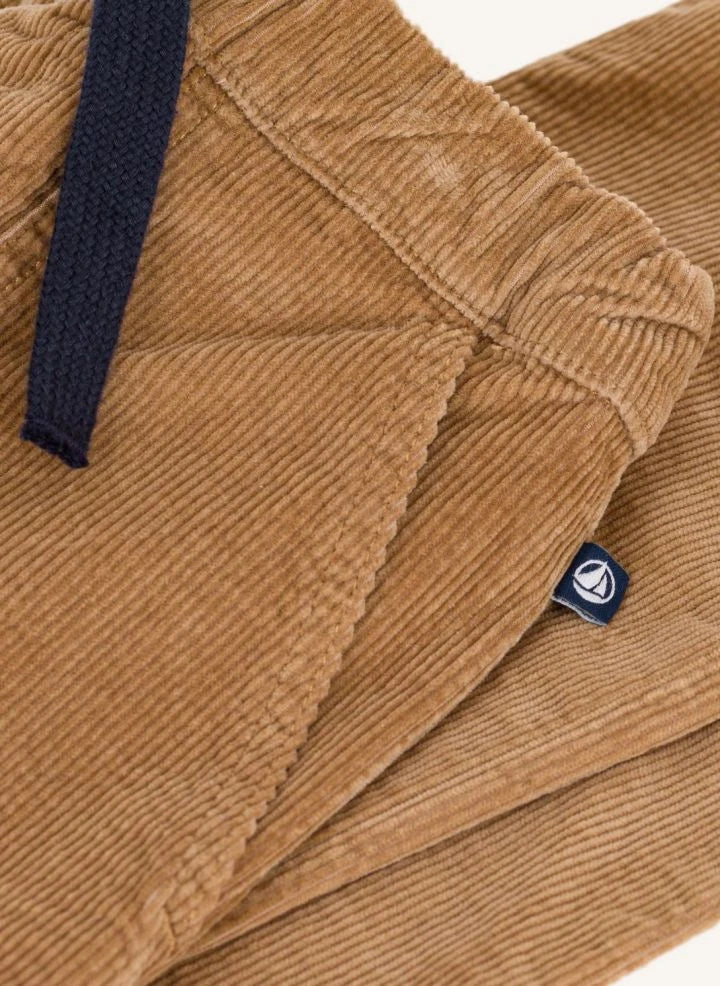Petit Bateau - Kadife organik pamuk düz paça pantolon | Camel