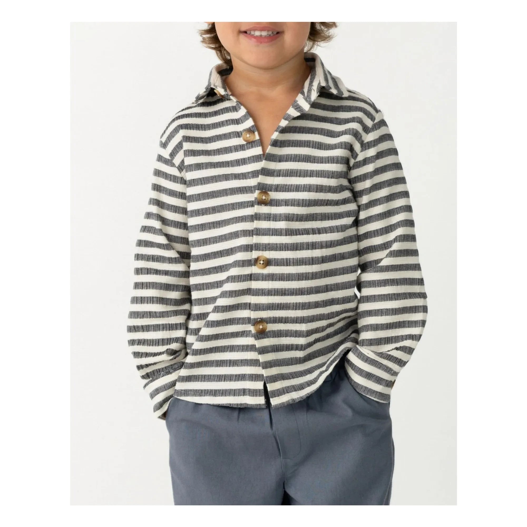 Donsje - Leom Striped Organic Cotton Shirt | Navy Blue