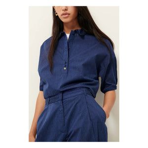 Sessùn - Cotton Striped U Shirt | Navy Blue