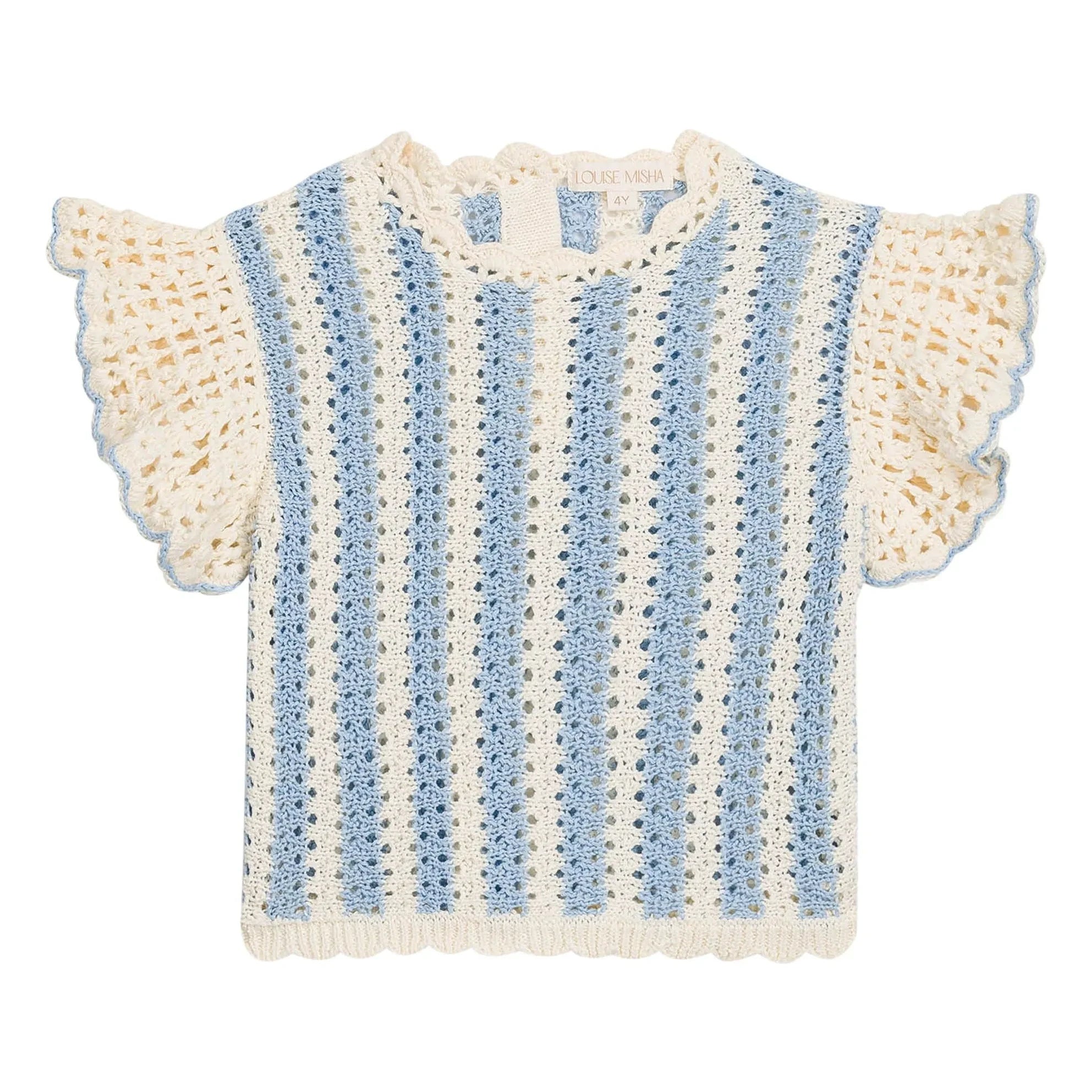 Louise Misha - Lyse Striped Mesh T-shirt | Blue