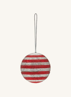 Anna + Nina - Red Striped Eye-Catching Shiny Christmas Bauble | Red