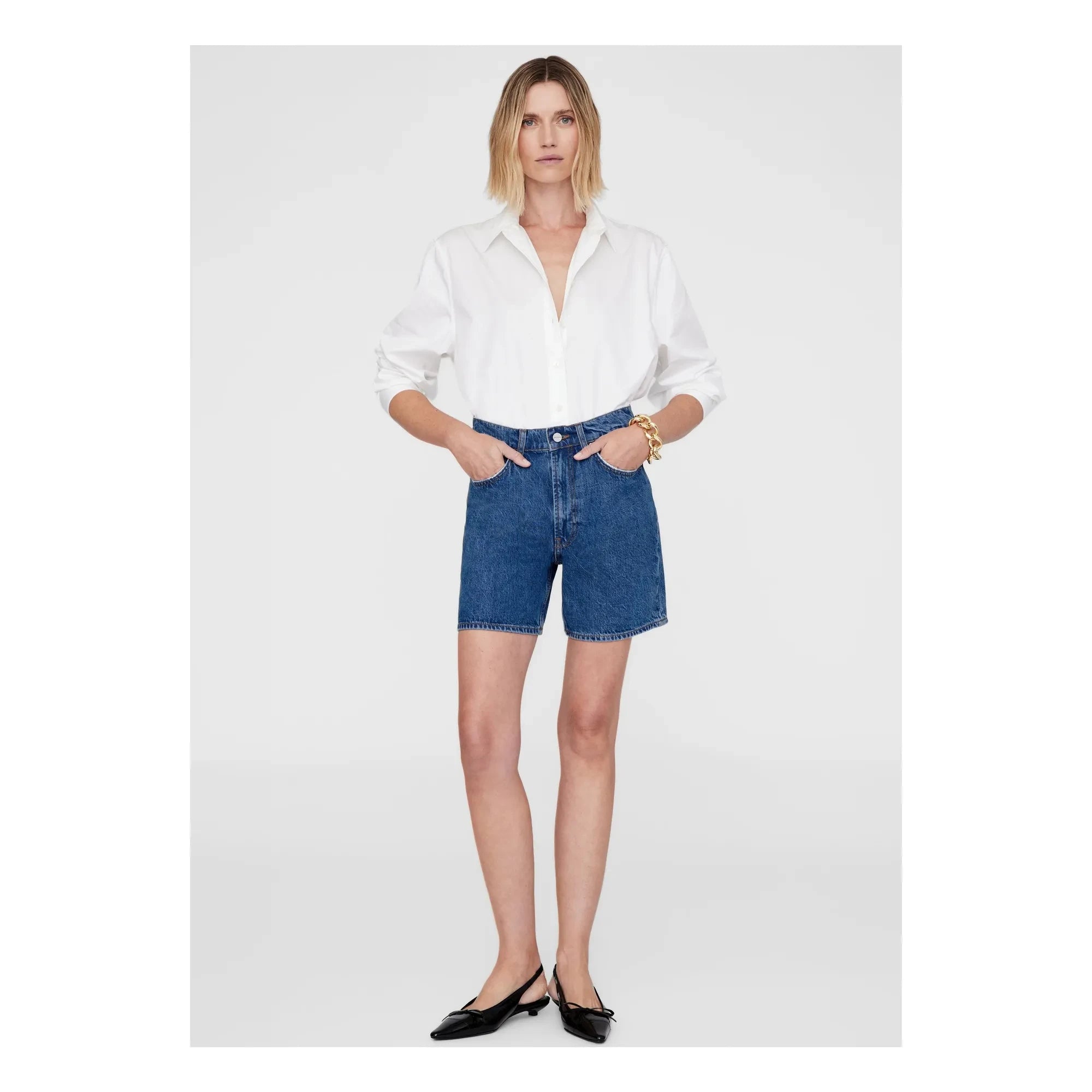 Anine Bing - Kat Organik Pamuk Şort | Vintage mavi denim