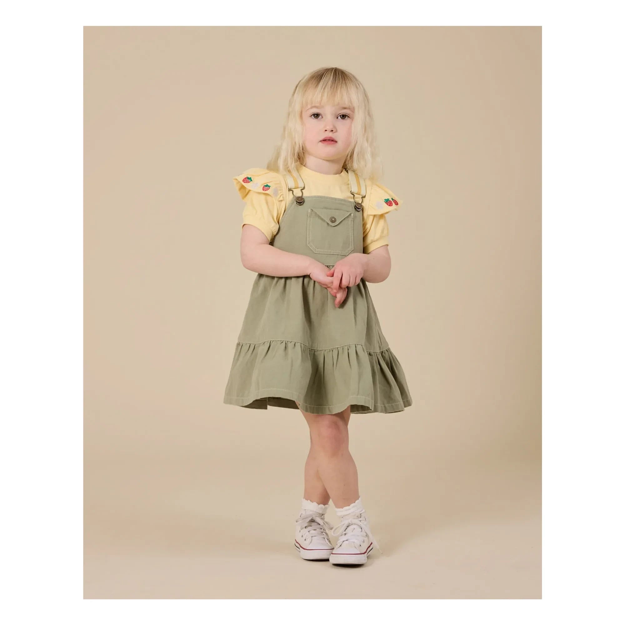 Goldie + Ace - Ruffle T-shirt with strawberry detail | Yellow