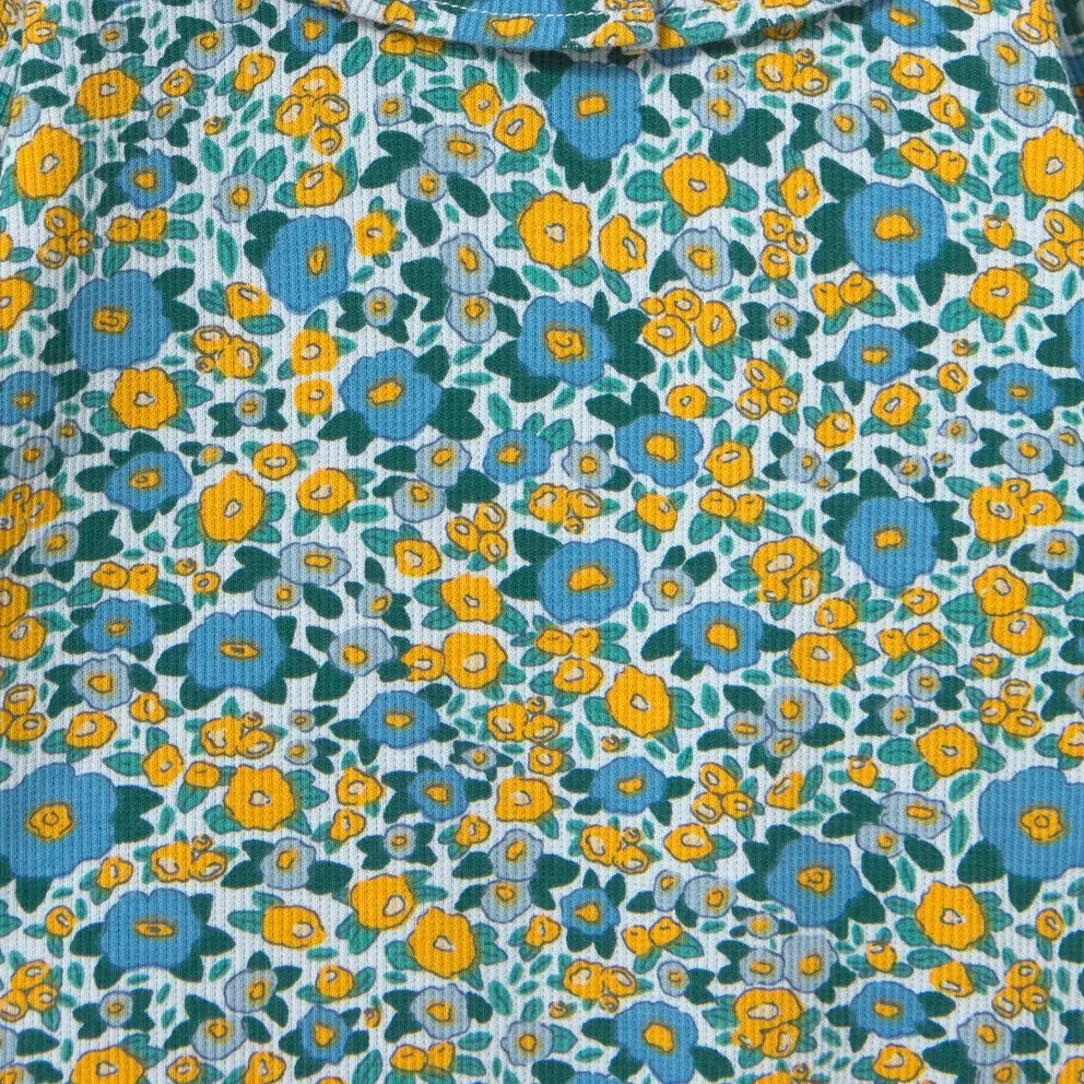 Tinycottons - Organic Cotton Ribbed Floral Pattern Bodysuit | Blue