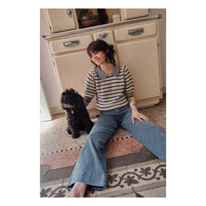 Emile et Ida - Organic cotton openwork striped sweater | Navy Blue