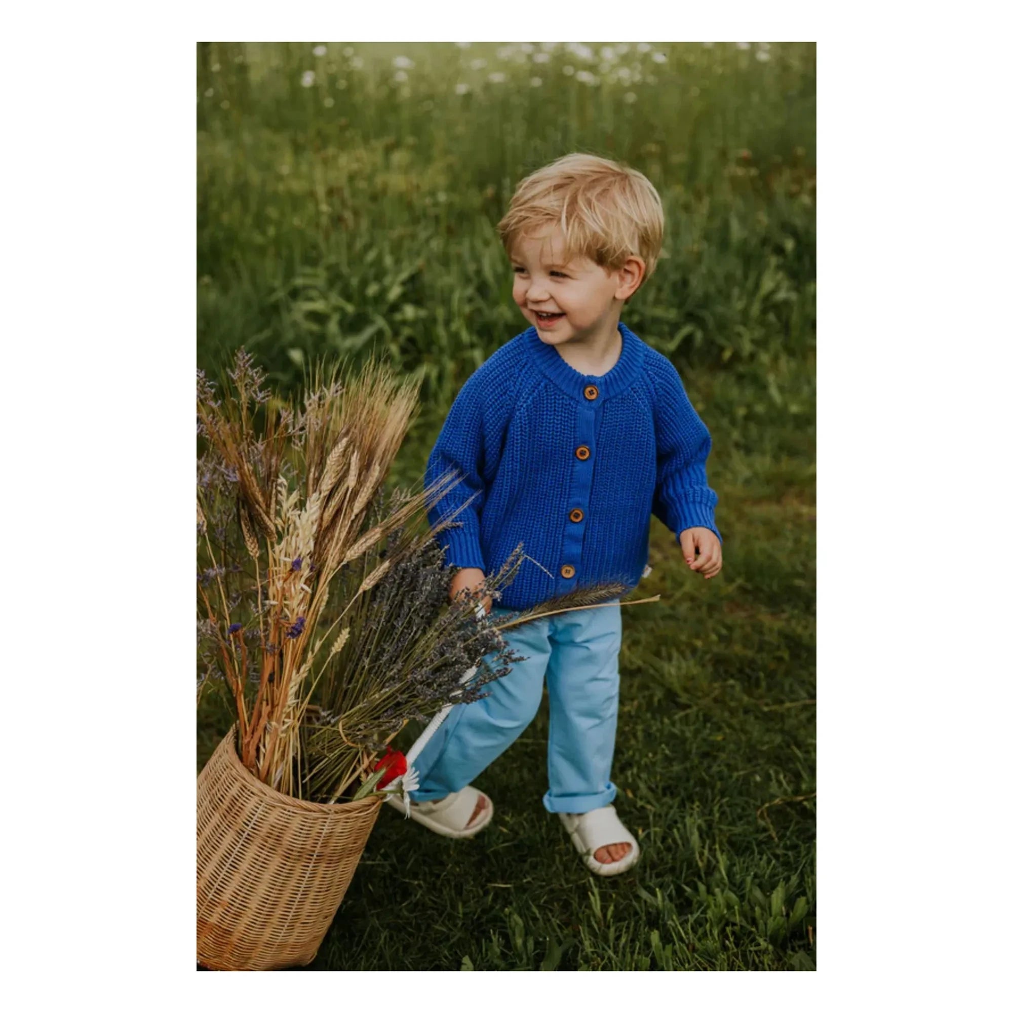 Yuki - Organic Cotton Raglan Cardigan | Electric Blue
