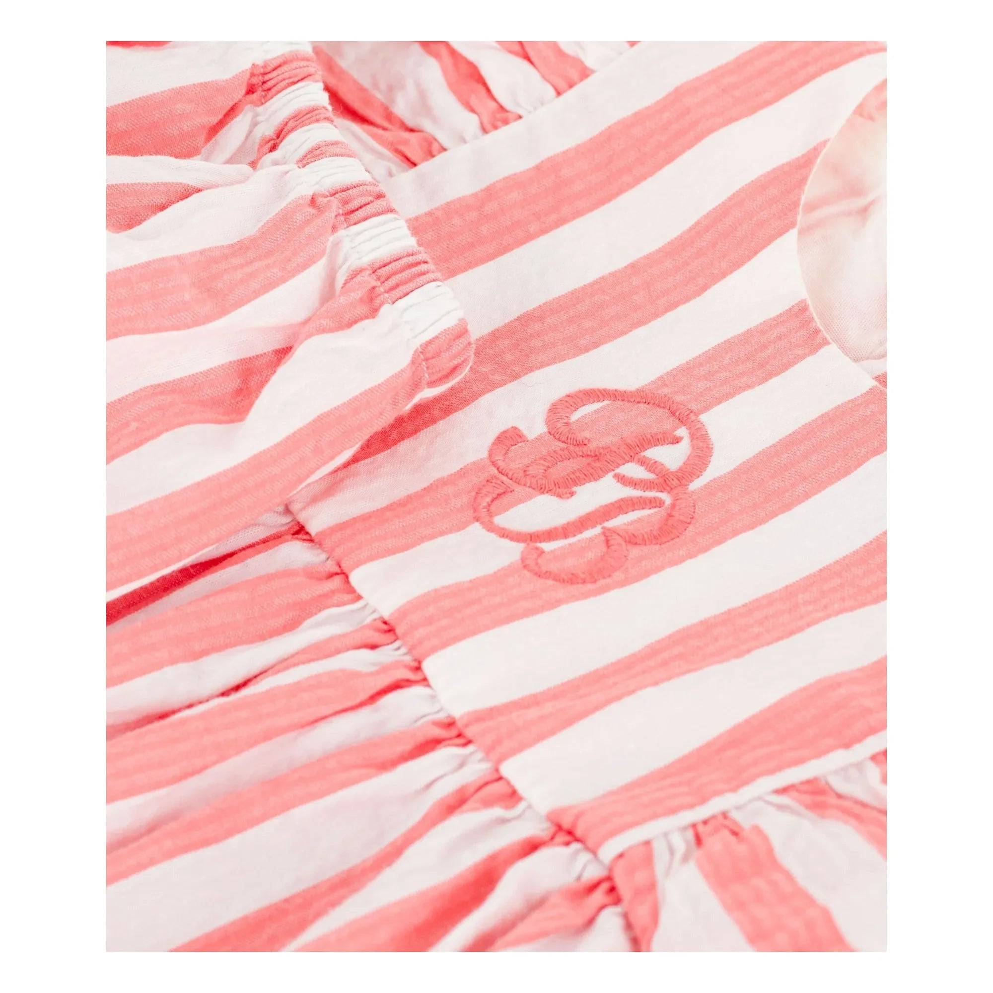 Petit Bateau - Striped Seersucker Organic Cotton Dress & Bloomer Set | Coral