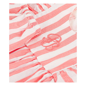 Petit Bateau - Striped Seersucker Organic Cotton Dress & Bloomer Set | Coral