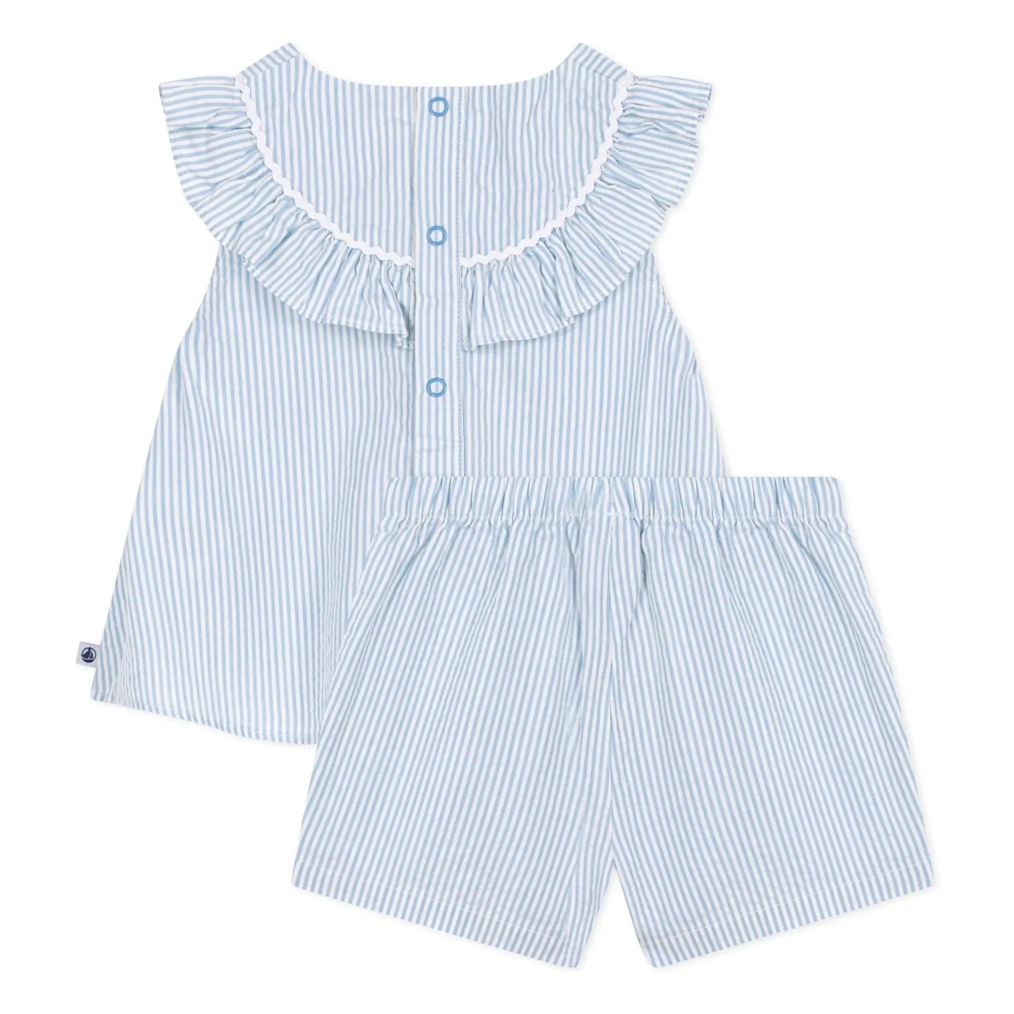 Petit Bateau - Seersucker Organic Cotton Blouse and Shorts Set | White
