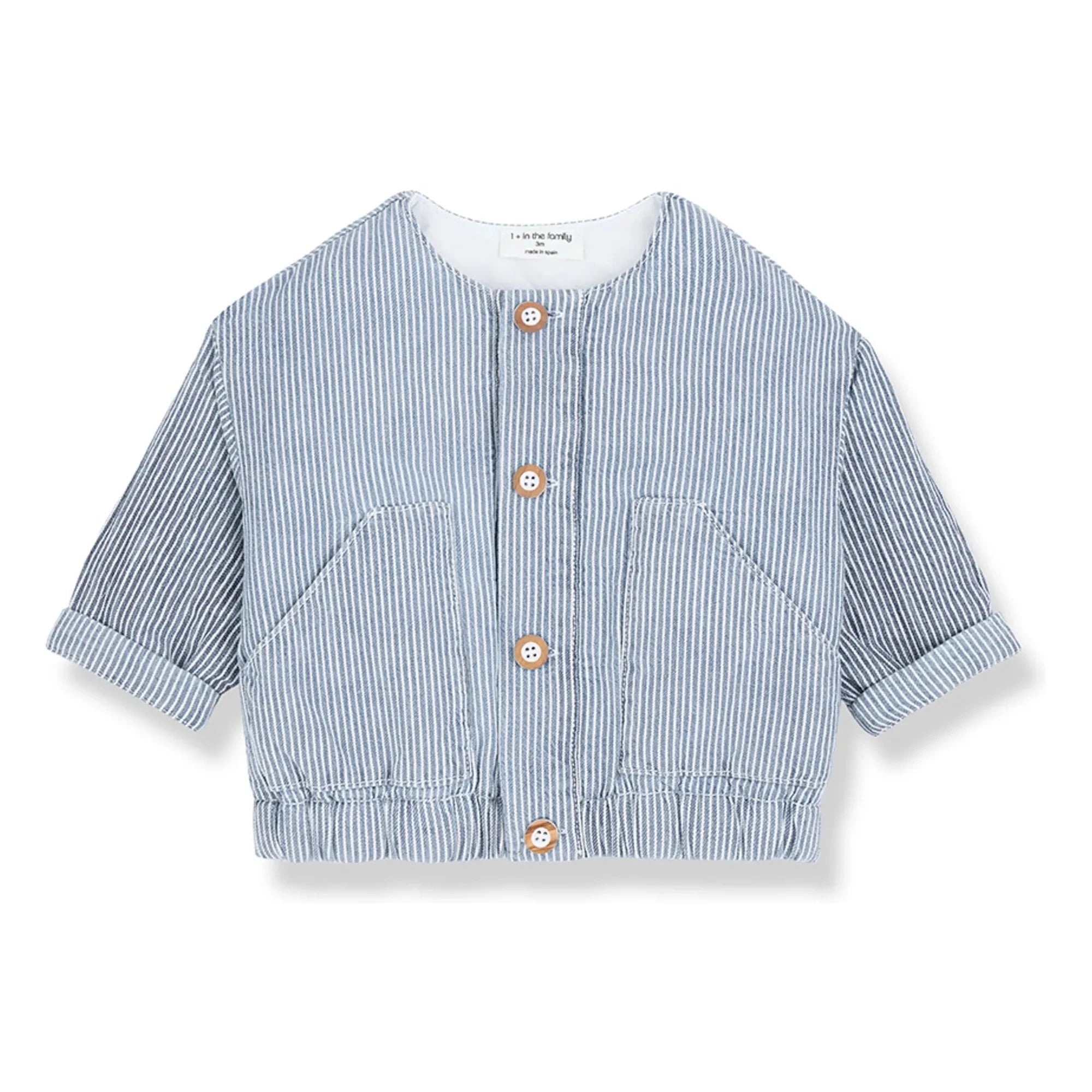 1+ in the Family - Algaida Striped Denim Organic Cotton Jacket | Light Blue