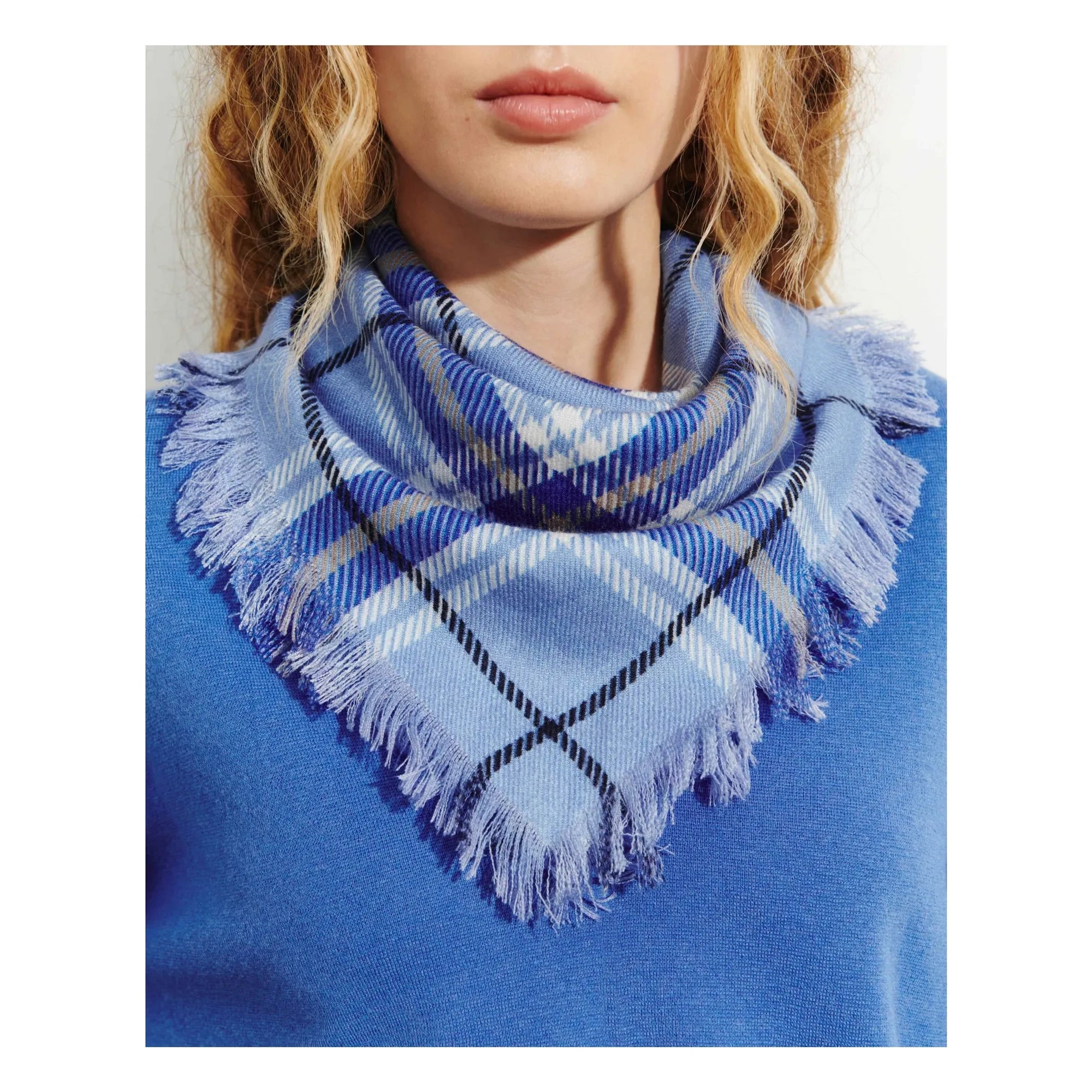 Bompard - Mini Kare Ekose Kaşmir Atkı | Mavi