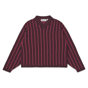 Main Story - Organik Pamuklu Çizgili V Yaka Sweatshirt | Bordo