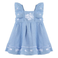 Tartine et Chocolat - Embroidered Festoon Dress | Azure Blue