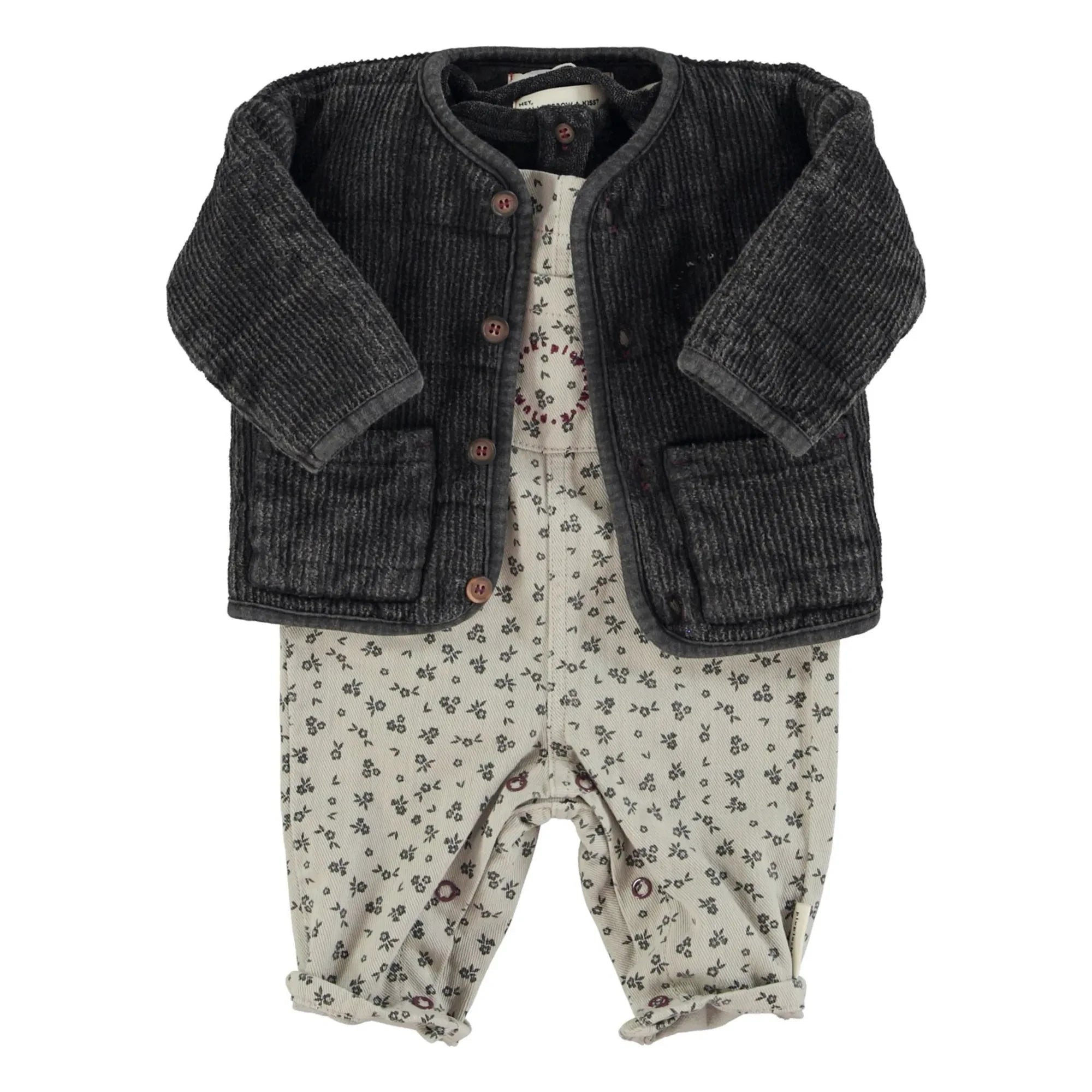 Piupiuchick - Floral Patterned Baby Romper | Light Gray