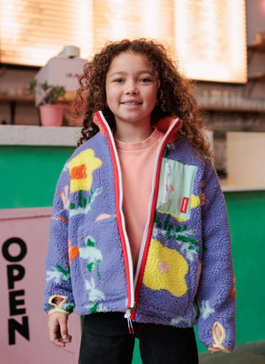 Hello Hossy - Floral Print Fleece Zipper Jacket | Purple