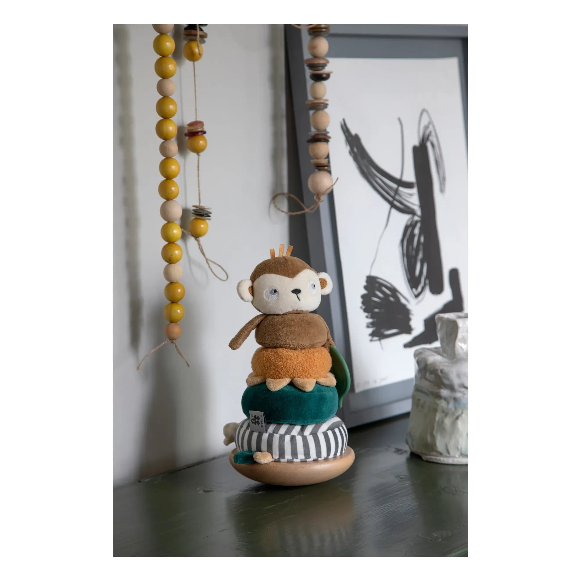 Sebra - Plush and Wooden Swinging Monkey