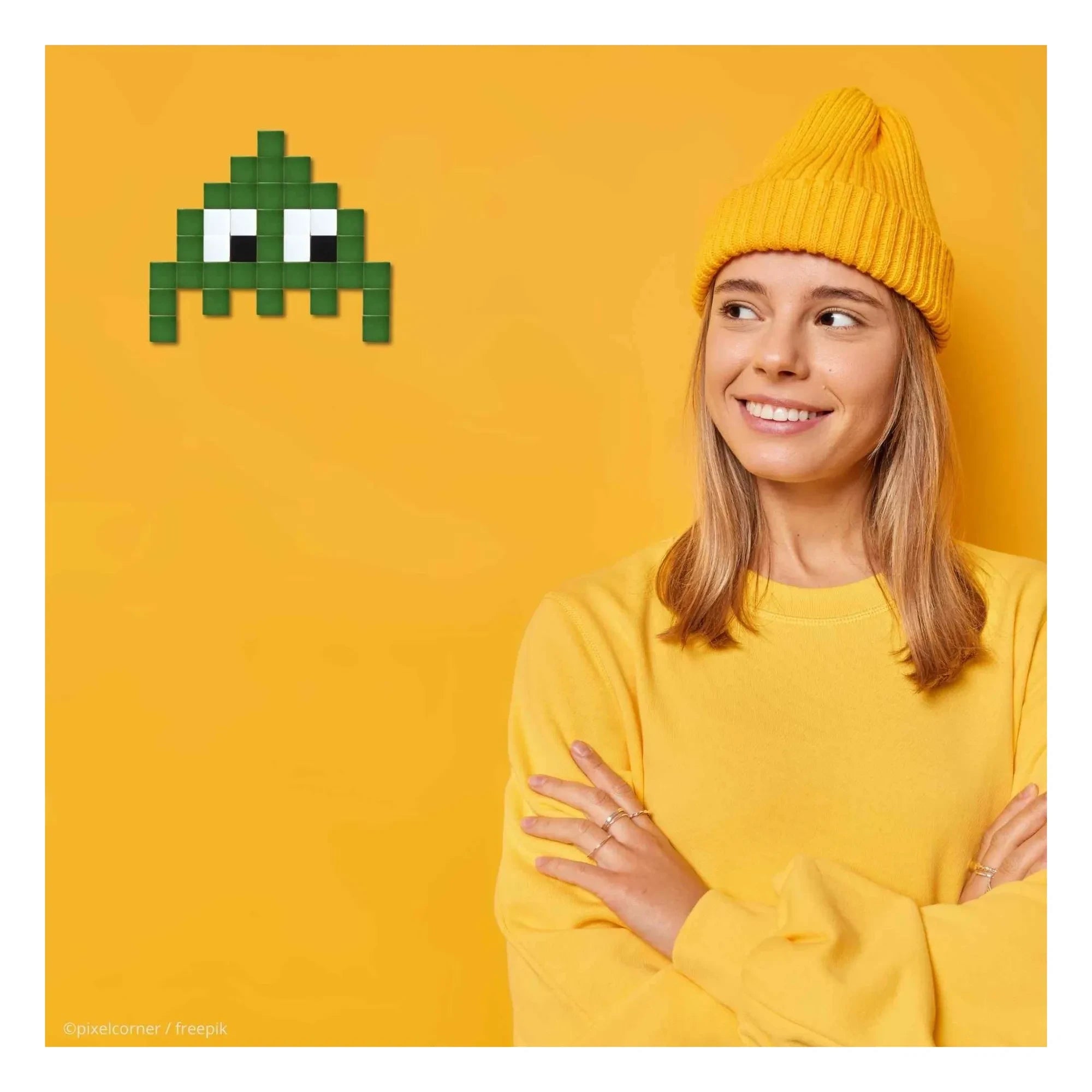 Pixel Corner - Pixel Art Kiti - Küçük Uzaylı | Koyu yeşil
