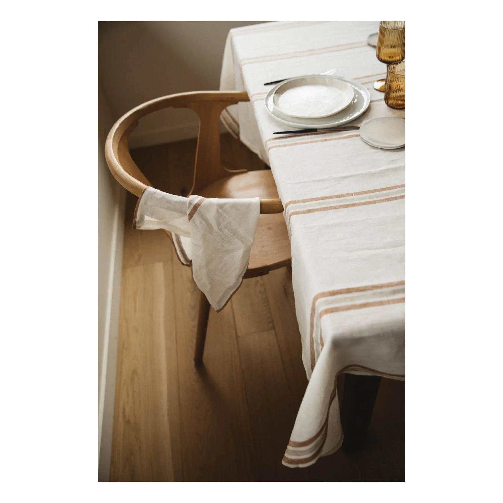 Gabrielle Paris - Çizgili Yıkanmış Keten Peçeteler | Kahve