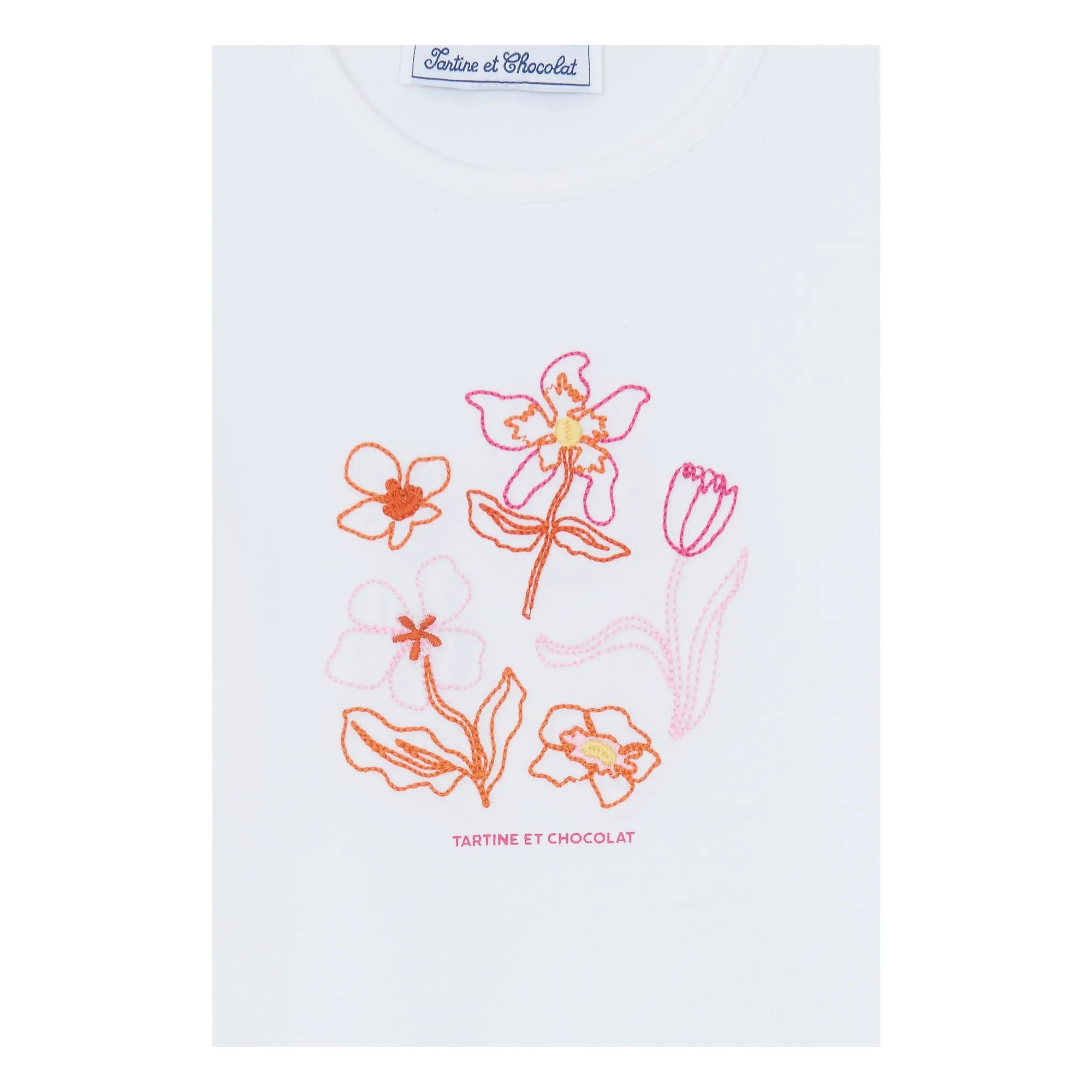 Tartine et Chocolat - Floral Embroidered Balloon Sleeve T-Shirt | White