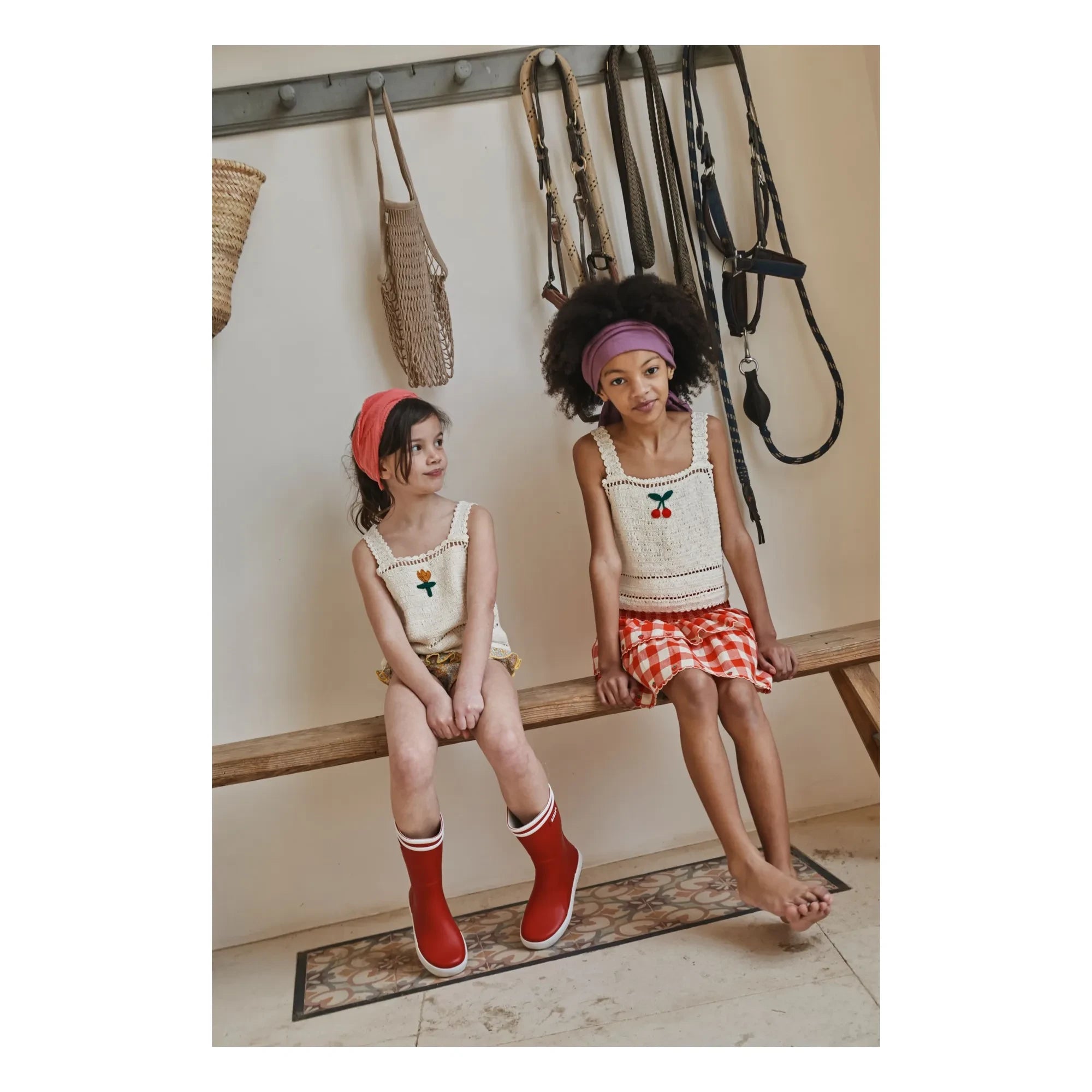 Emile et Ida - Embroidered Skirt Organic Cotton Tiles | Red
