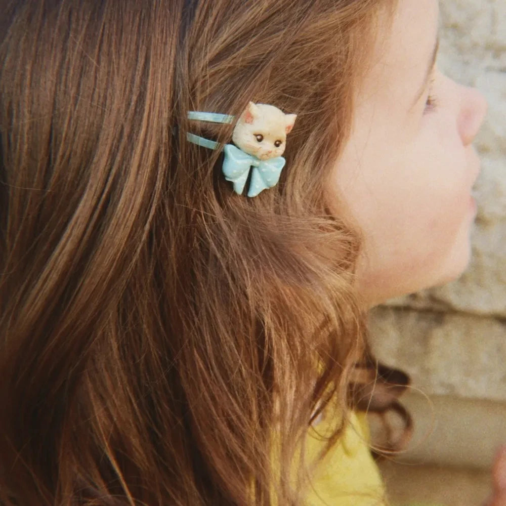Konges Sløjd - Kedi Temalı Saç Tokası ve Scrunchie Seti | Mavi