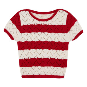 birinit - Pointelle Chili Striped T-Shirt | Red