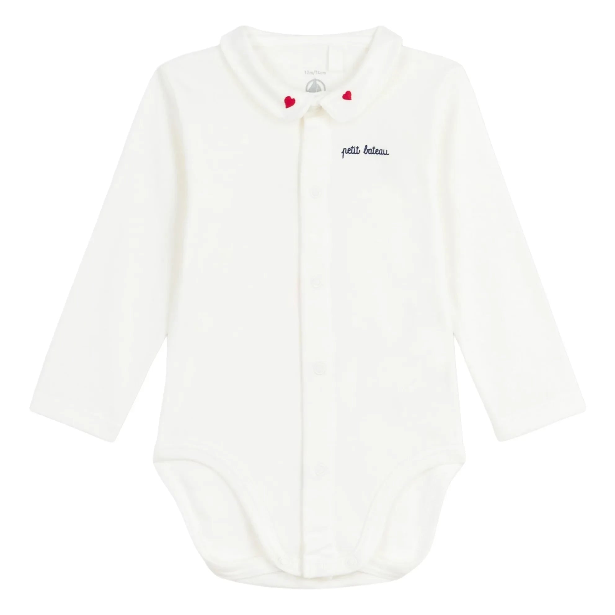 Petit Bateau - Organic Cotton Embroidered Collar Bodysuit | White