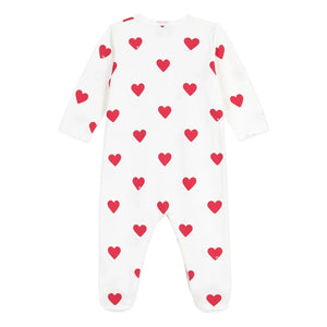 Petit Bateau - Sleepsuit with Hearts in Fleece Pajamas | White