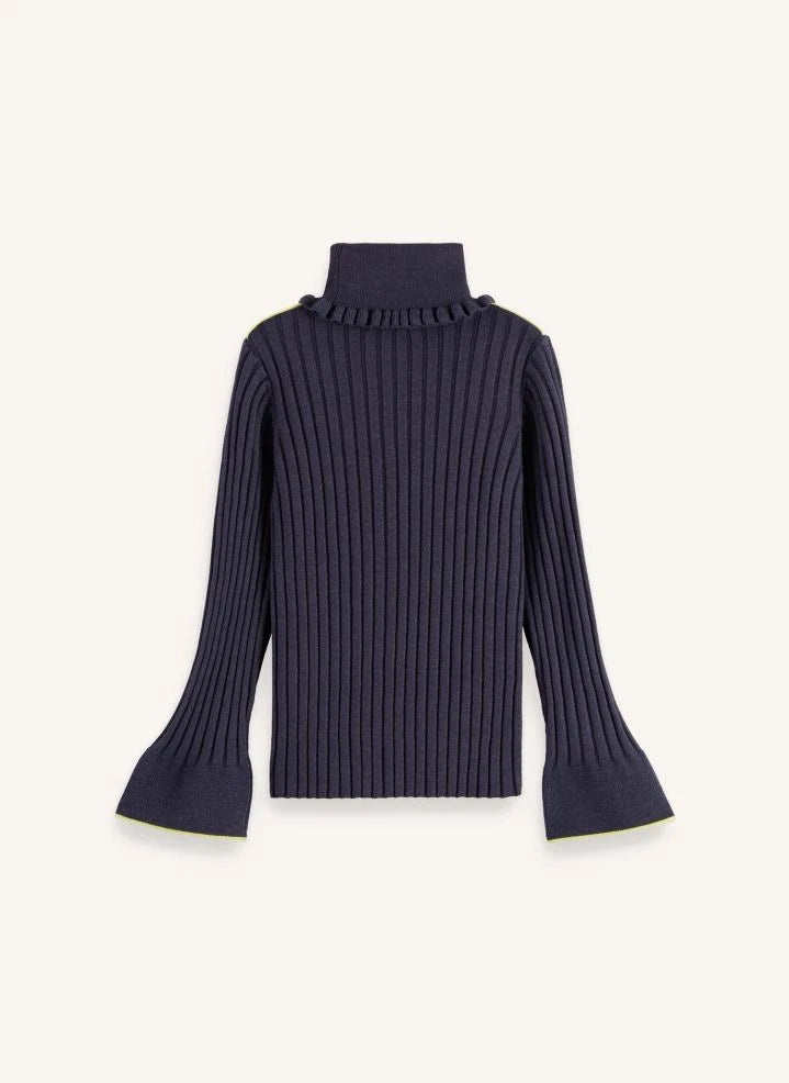 Scotch & Soda - Fitilli Balıkçı Yaka Kazak | Gri Mavi
