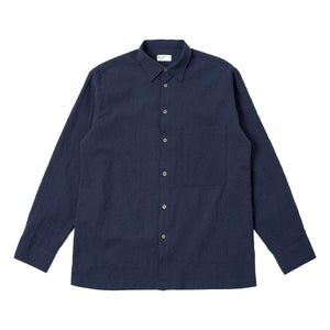 Universal Works - Lucky Seersucker Shirt | Navy
