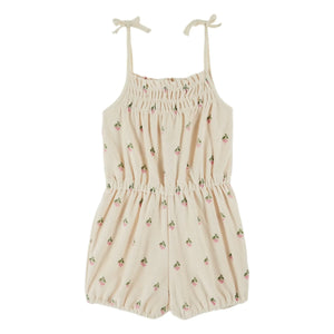 Emile et Ida - Cherry Blossom Pattern Cotton Organic Sponge Romper | Cream