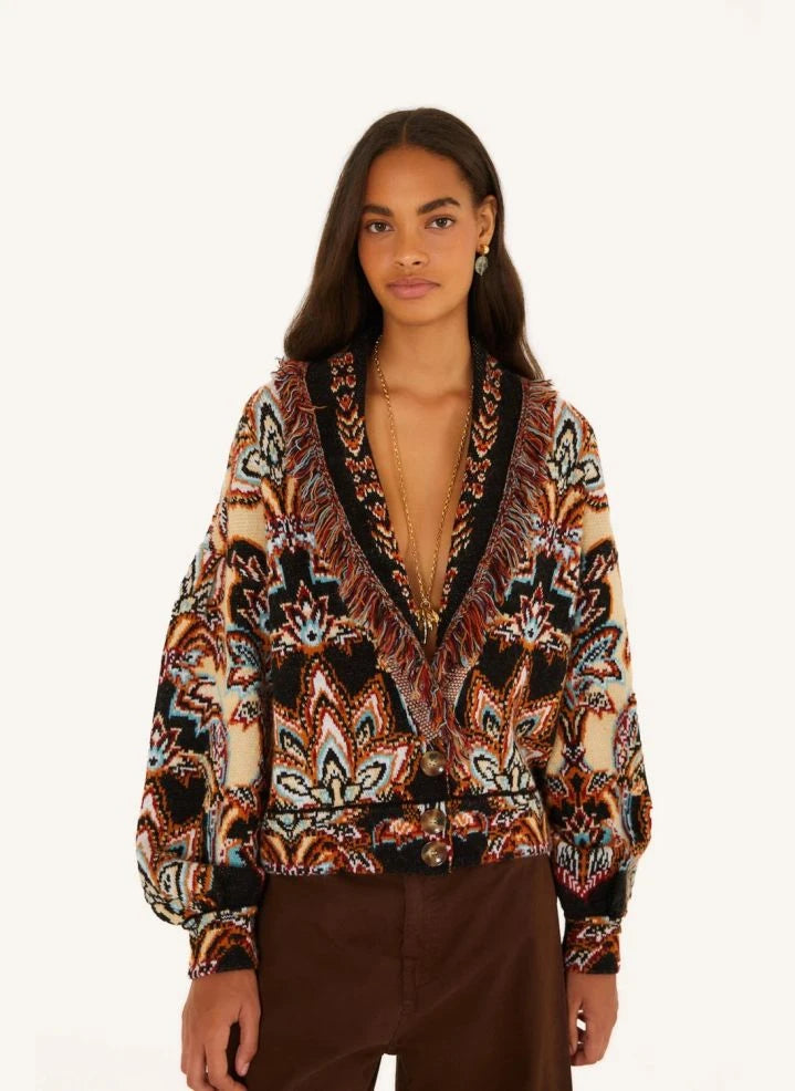 Farm Rio - Tapestry Dream Fringed Cardigan | Black