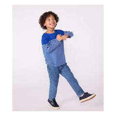 Petit Bateau - Logo Long-Sleeve Marinière T-Shirt Organic Cotton | Blue