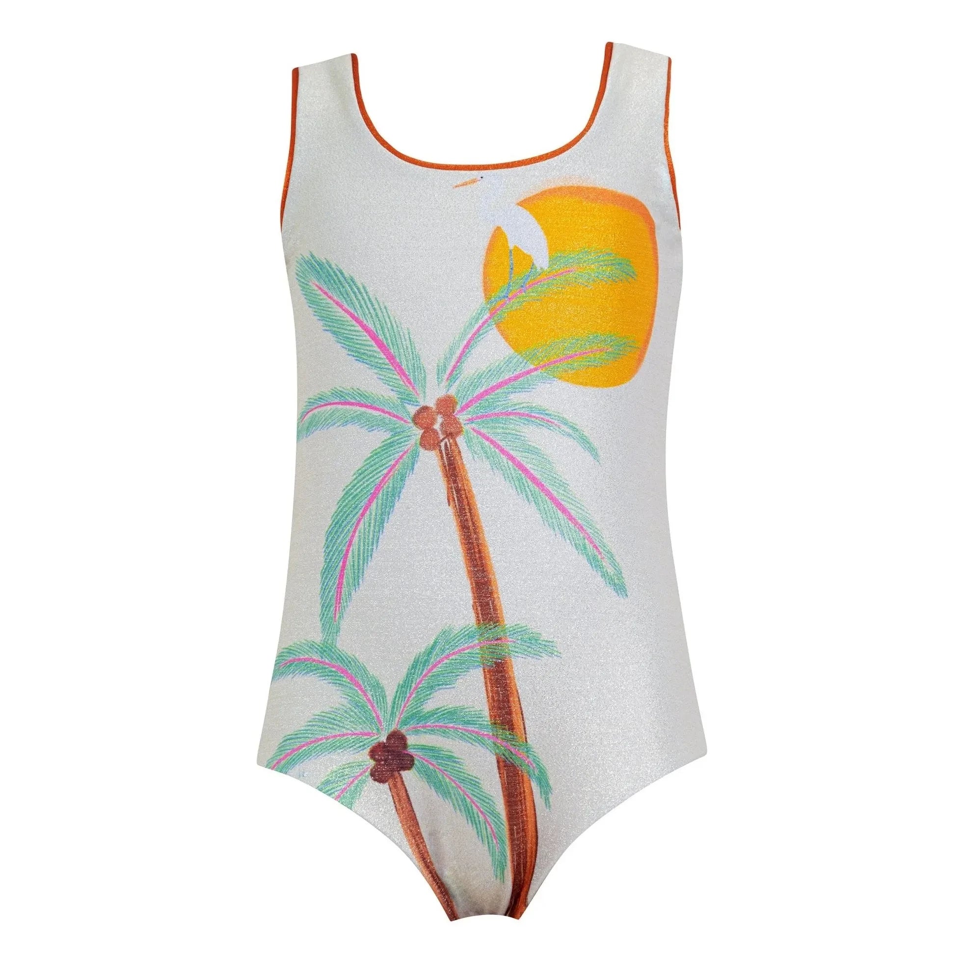 Pepita & Me - Sun & Moon Shiny Palm Swimsuit | White