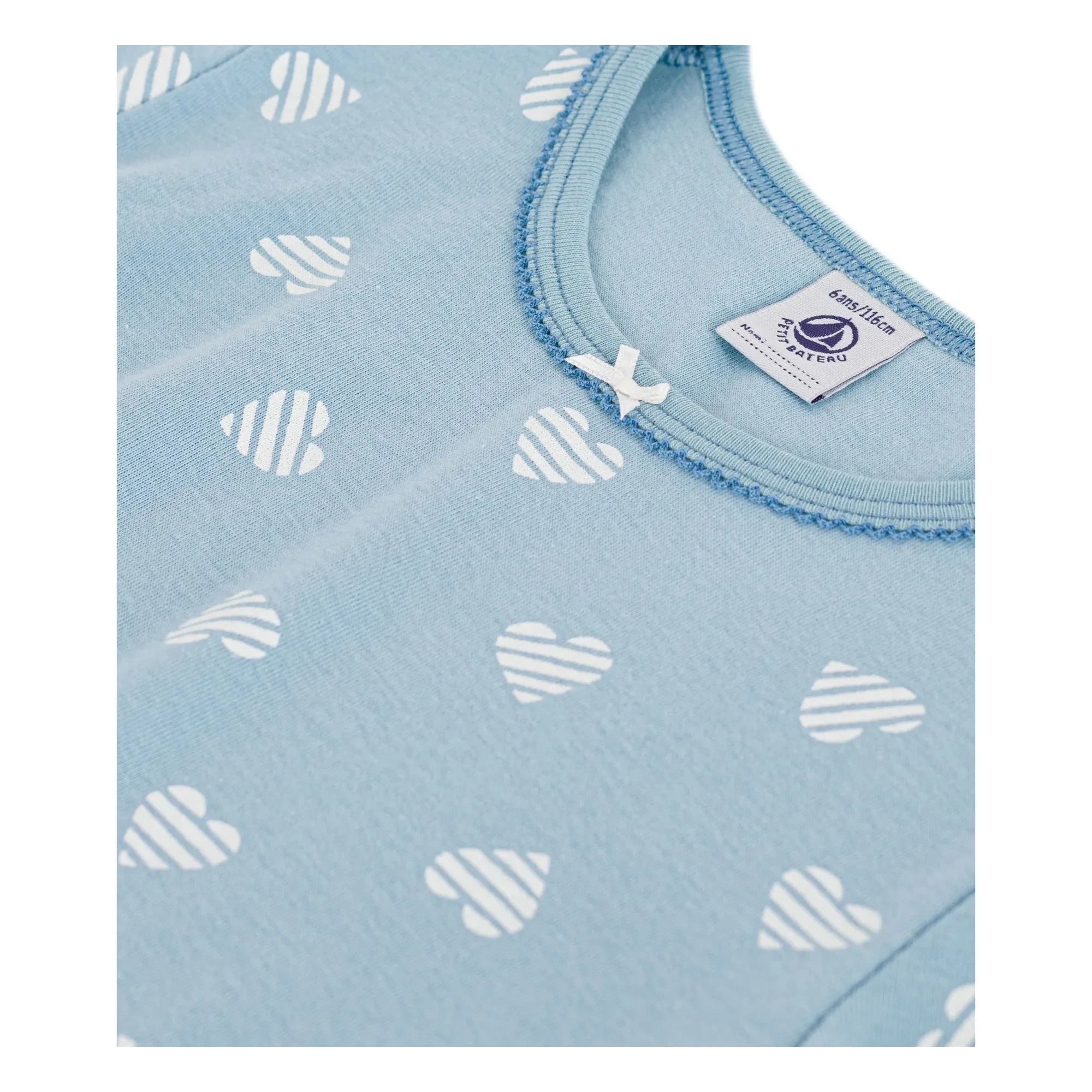 Petit Bateau - Çizgili Kalpler Gecelik | Gri mavi