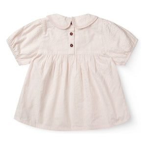 Copenhagen Colors - Striped Claudine Collar Blouse Seersucker Organic Cotton | Light Pink