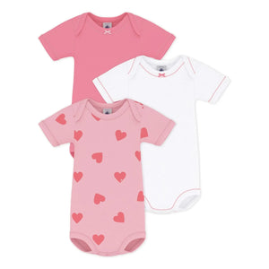 Petit Bateau - Set of 3 Organic Cotton Heart Bodysuits | Pink