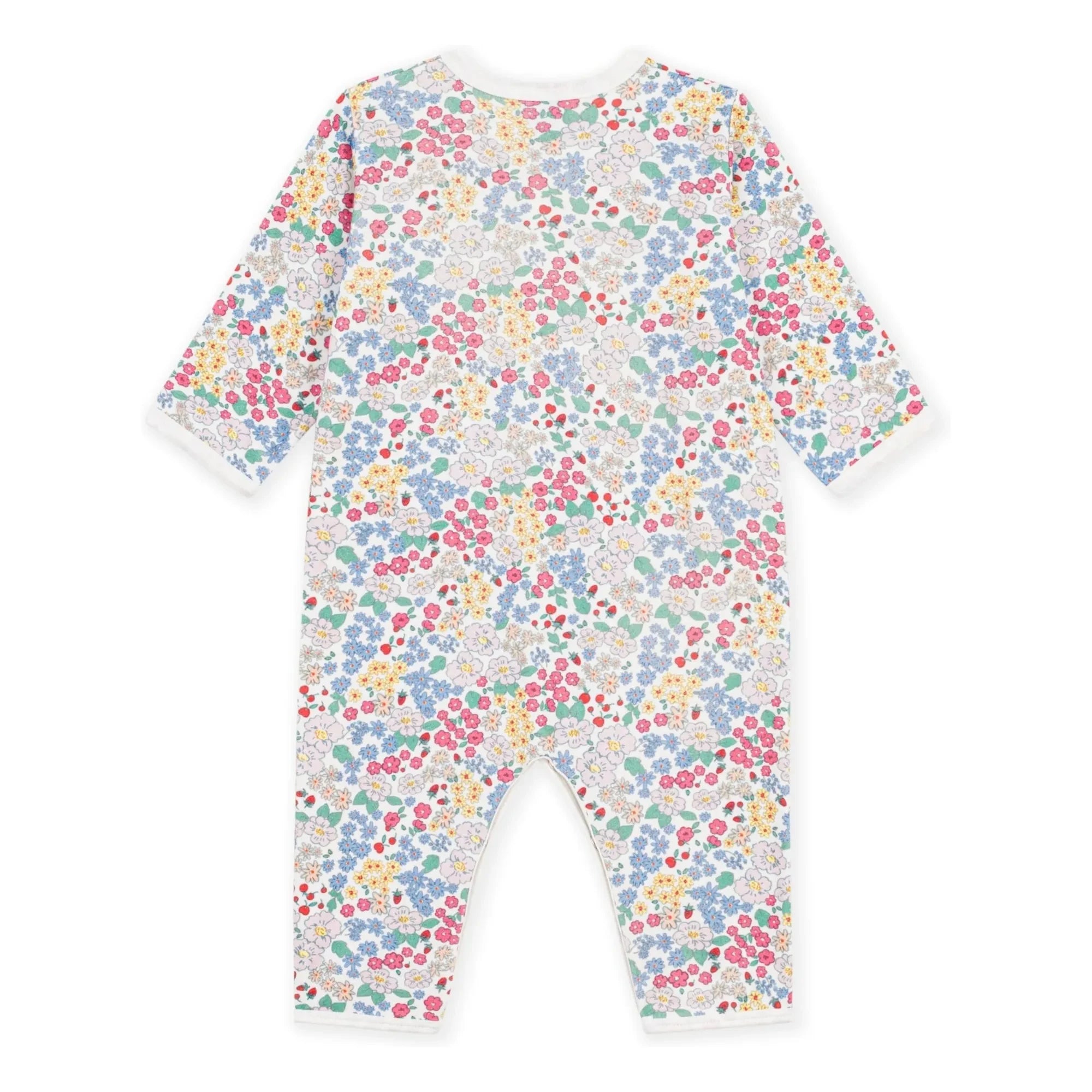 Petit Bateau - Ayaksız Organik Pamuk Çiçek Desenli Pijama | Beyaz