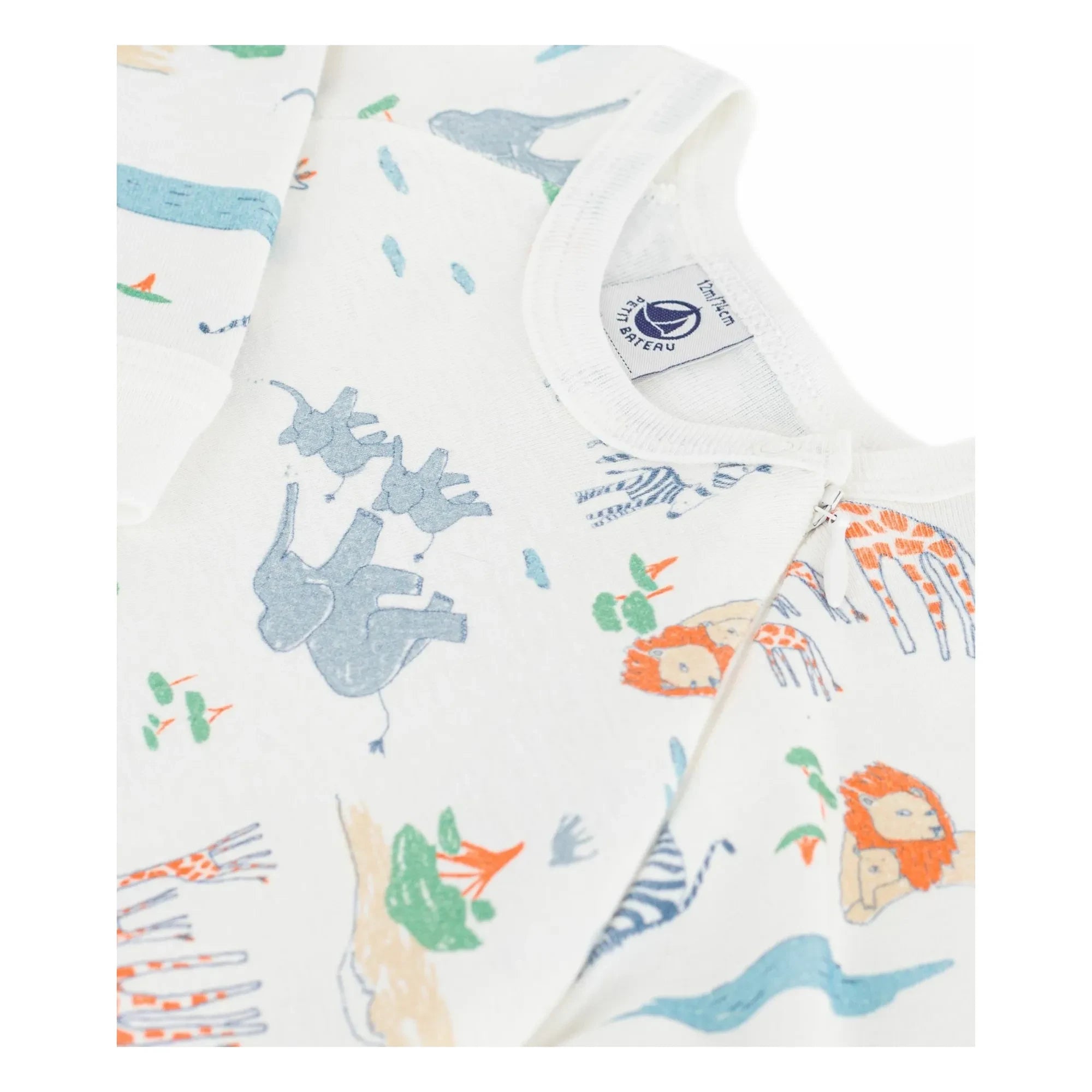 Petit Bateau - Dors Bien Zip Safari Pajamas | White