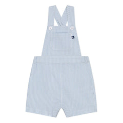 Petit Bateau - Striped Seersucker Organic Cotton Short Overalls | Light Blue