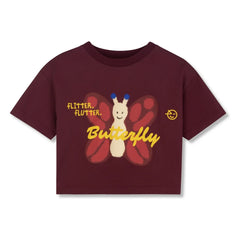 Wynken - Crop Butterfly Organic Cotton T-Shirt | Burgundy