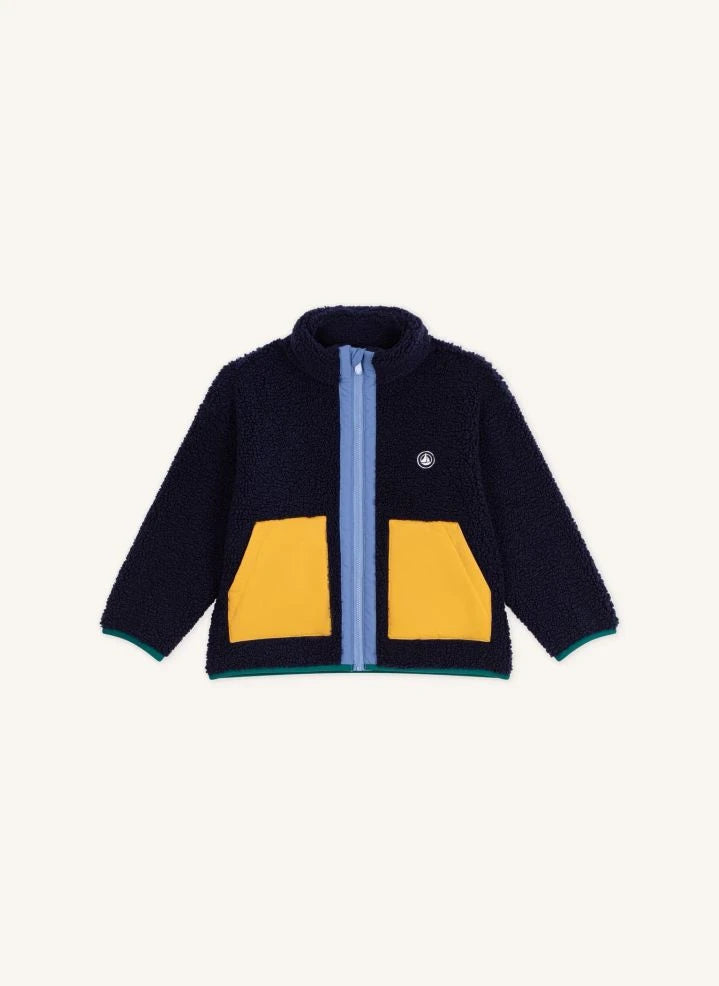 Petit Bateau - Midnight Blue Color-Block Sherpa Jacket