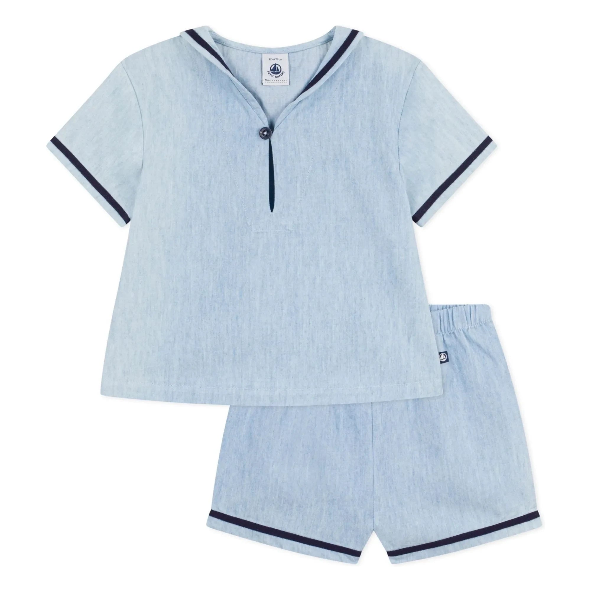 Petit Bateau - Chambray Top and Collar Set | Light Blue