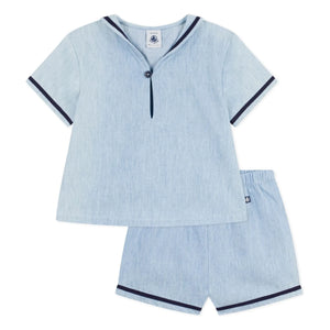 Petit Bateau - Chambray Top and Collar Set | Light Blue