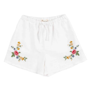 Babe & Tess - Luisa Linen Embroidered Short Shorts | White