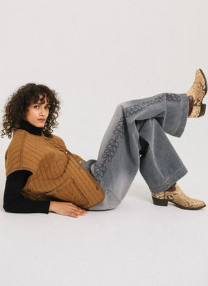 Tinsels - Edel Pamuk Nakışlı Jean | Denim Gri